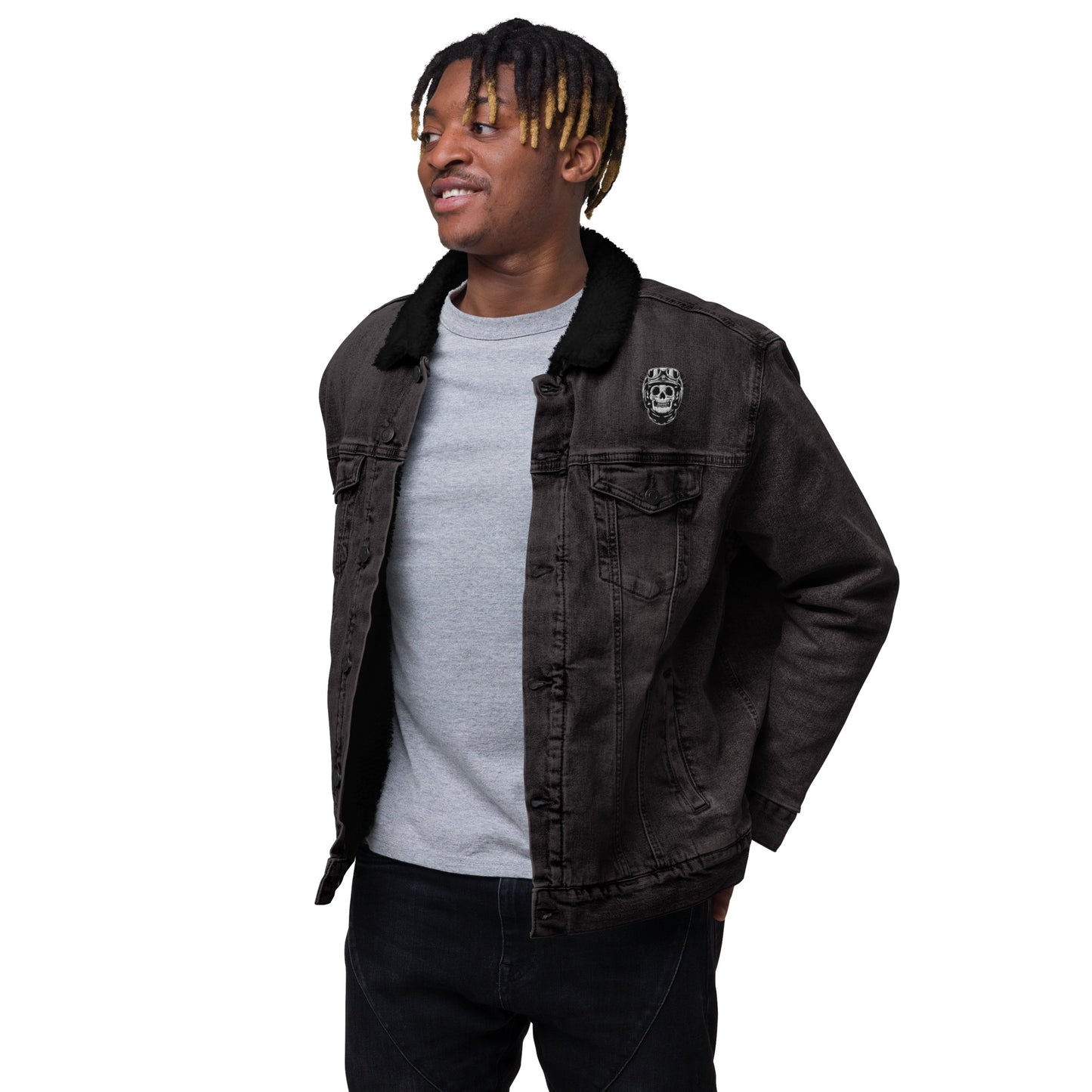 Unisex denim sherpa jacket - Print Boujee