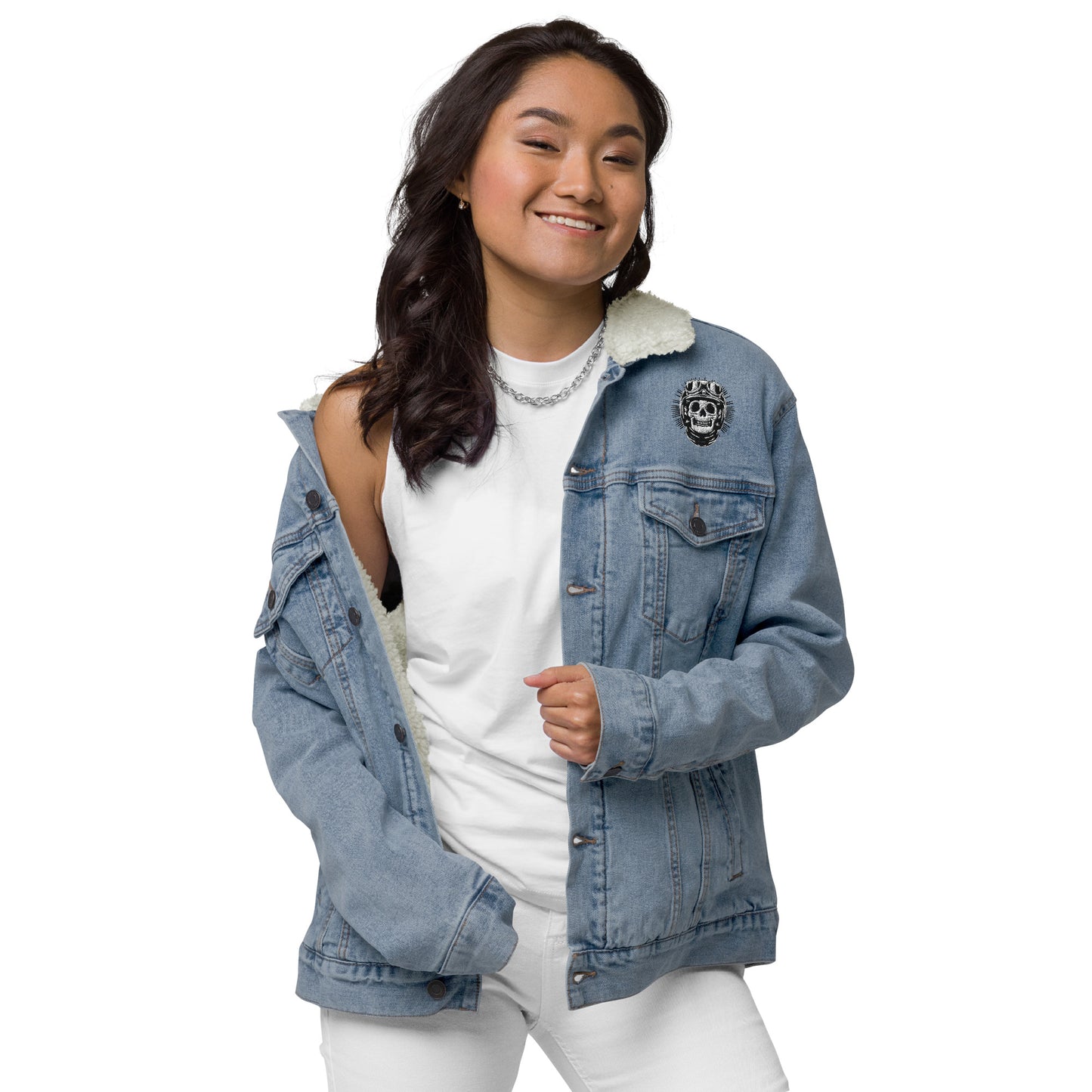 Unisex denim sherpa jacket - Print Boujee