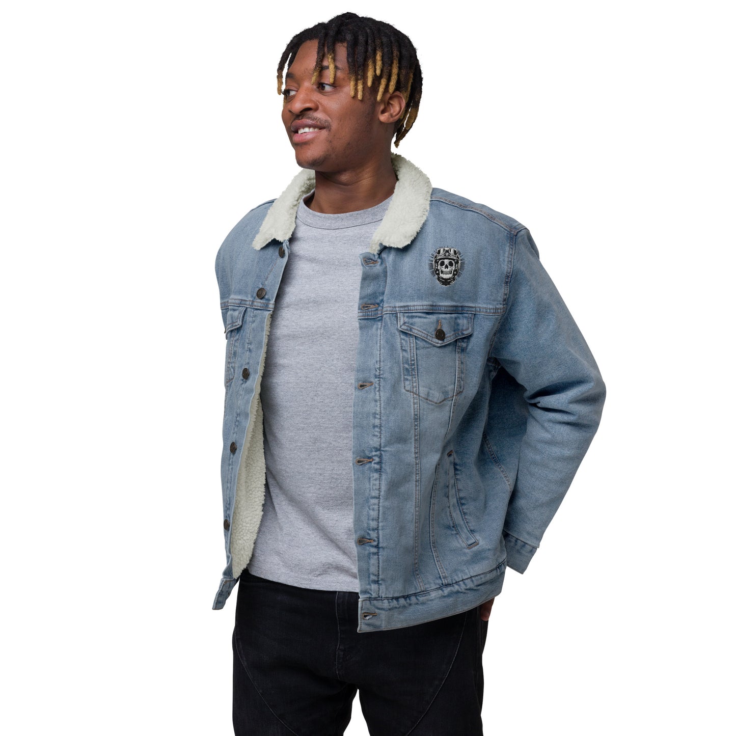 Unisex denim sherpa jacket - Print Boujee